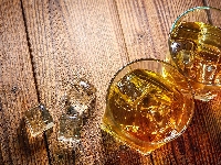 Szklanki, Whisky, Drinki, Kostki lodu, Deski, Dwie
