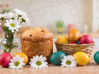 Białe, Margerytki, Kwiaty, Kolorowe, Pisanki, Babka, Wielkanoc, Koszyk