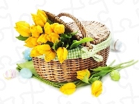 Koszyk, Wielkanoc, Żólte, Tulipany, Jajka