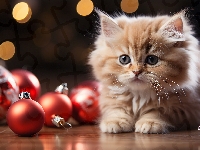 Rudy, Kot, Mały, Bombki, Czerwone