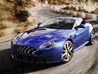Niebieski, Kręta, Droga, Aston Martin V8 Vantage S