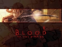 miecz, krew, Blood The Last Vampire, postać, napis