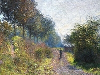 Claude Monet, Obraz, Drzewa, Postać, Krzewy, Droga, Malarstwo, The Sheltered Path, Drzewa