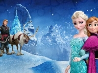 Księżniczka Elsa, Frozen, Kristoff, Kraina lodu, Renifer Sven, Śnieg, Zamek, Bajka, Zima, Anna