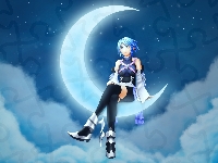 Chmury, Noc, Niebo, Kingdom Hearts Birth by Sleep, Dziewczyna, Księżyc, Gra, Aqua