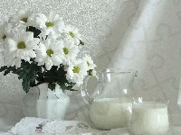 Kwiatów, Biały, Serwetka, Dzbanek, Bukiet, Mleko