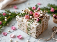 Gałązki, Prezent, Zielone, Kwiatów, Kwiaty, Różowe, Płatki