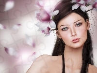Kwiaty, Grafika, Brunetka, Magnolia