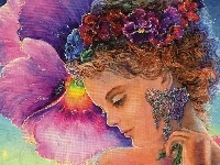 Kwiaty, Kobieta, Kolczyk, Josephine Wall