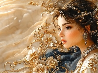 Grafika, Kwiaty, Kobieta, Kolczyki, Biżuteria