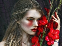 Kwiaty, Art, Agnieszka Lorek, Modelka, Gladiole