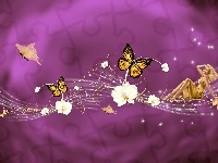 Kwiaty, Grafika 2D, Motyle, Kobieta