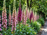 Drzewa, Różowe, Naparstnica, Kwiaty, Naparstnica purpurowa, Ścieżka