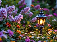 Kwiaty, Lampa, Ogród