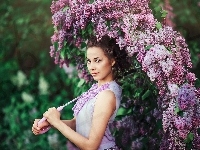 Kwiaty, Kobieta, Parasol, Bez