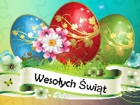 Kwiaty, Wielkanoc, Pisanki, Wstążka