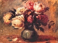 Kwiaty, Reprodukcja, Bukiet, Obraz, Renoir, Róże