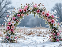 Drzewa, Łuk, Zima, Kwiaty, Śnieg, Roślinność