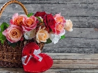 Walentynki, Kwiaty, Serce, Bukiet, Dzień Kobiet, Koszyk, Róże