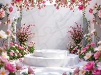 Różowe, Podium, Białe, Kwiaty