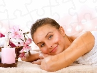 Kwiaty, Kobieta, SPA, Świeca
