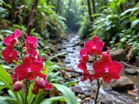 Las, Kwiaty, Strumyk, Czerwone, Storczyki