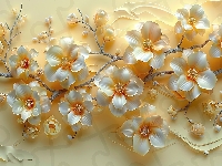 Biało-żółte, Gałązki, Kwiaty, Grafika, Tło