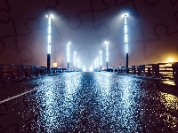 Lampy, Oświetlony, Most, Noc