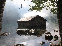 Las, Jezioro, Domek, Kamienie