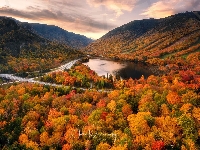 Droga, Jesień, Stan New Hampshire, Stany Zjednoczone, Las, Jezioro, Echo Lake, Drzewa, White Mountains, Góry