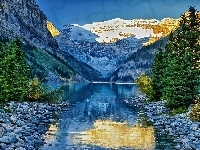 Las, Góry, Jezioro, Kamienie