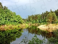 Światło, Odbicie, Jezioro, Las, Cień
