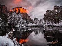 Las, Góry, Kalifornia, Zima, Rzeka, Yosemite