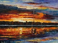 Las, Żaglówka, Zachód, Słońca, Jezioro