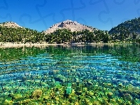 Stan kalifornia, Góry, Park Narodowy Lassen Volcanic, Kamienie, Stany Zjednoczone, Jezioro, Drzewa