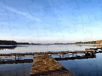 Lasy, Wyspy, Pomost, Jezioro, Jesień, Drzewa
