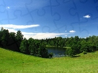 Łąka, Jezioro, Lasy, Chmury