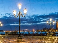 Latarnie, Wenecja, Rzeka, Most, Chmury