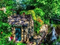 Lato, Rzeczka, Anglia, Dom, Drzewa, HDR