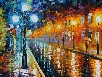 Leonid Afremov, Olej, Ulica, Latarnie, Obraz