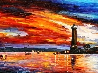 Leonid Afremov, Morska, Obraz, Reprodukcja, Latarnia