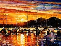 Leonid Afremov, Port, Obraz, Reprodukcja, Żaglówki