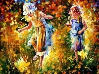 Leonid Afremov, Dziewczynki, Trawa, Kapelusze