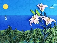 Lilie, Krajobraz, Słońce, Papier Art