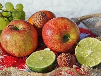Kompozycja, Limonka, Jabłka, Winogrono, Liczi