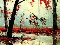 Liście, Obraz, Drzewa, Kolorowe, Jesień