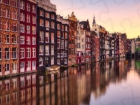 Amsterdam, Domy, Kamienice, Łódka, Holandia, Kanał