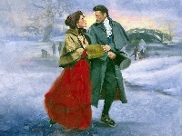 Lodowisko, Kobieta, Mężczyzna, Zima