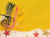 Muszelki, Ananas, Piasek, Lody, Kompozycja, Rozgwiazdy