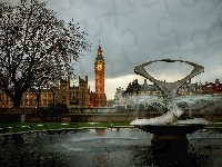 Londyn, Fontanna, Big Ben, Anglia